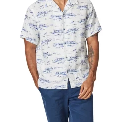 Flash Sale 😉 Blazer Capri Short Sleeve Linen Print 👚 Shirt In White/Blue 😉