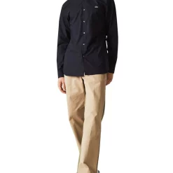 Outlet ❤️ Lacoste Long Sleeve Slim Stretch Poplin 👚 Shirt In Blue ⭐