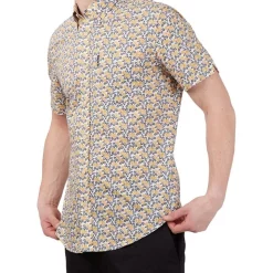 Best Sale 🧨 Ben Sherman Block Botanical Print Short Sleeve 👚 Shirt In Yellow ✔️