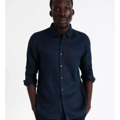 Buy 💯 Blaq Bondi Linen Long Sleeve Relaxed 👚 Shirt In Navy 🎁