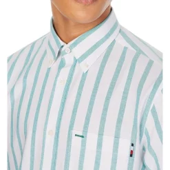 Promo 🎁 Tommy Hilfiger Bold Oxford Stripe Long Sleeve 👕 Shirt In Viridian/White 💯 -Industrie Shop unnamed file 1152