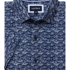 Best Sale ✨ Gazman Casual Fish Print Short Sleeve 👕 Shirt In Navy 🔔 -Industrie Shop unnamed file 116