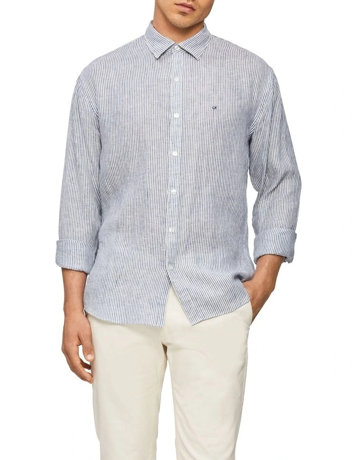 Buy π Calvin Klein Nevertuck Long Sleeve Stripe Linen π Shirt In Navy π₯° 3 Buy π Calvin Klein Nevertuck Long Sleeve Stripe Linen π Shirt In Navy π₯°