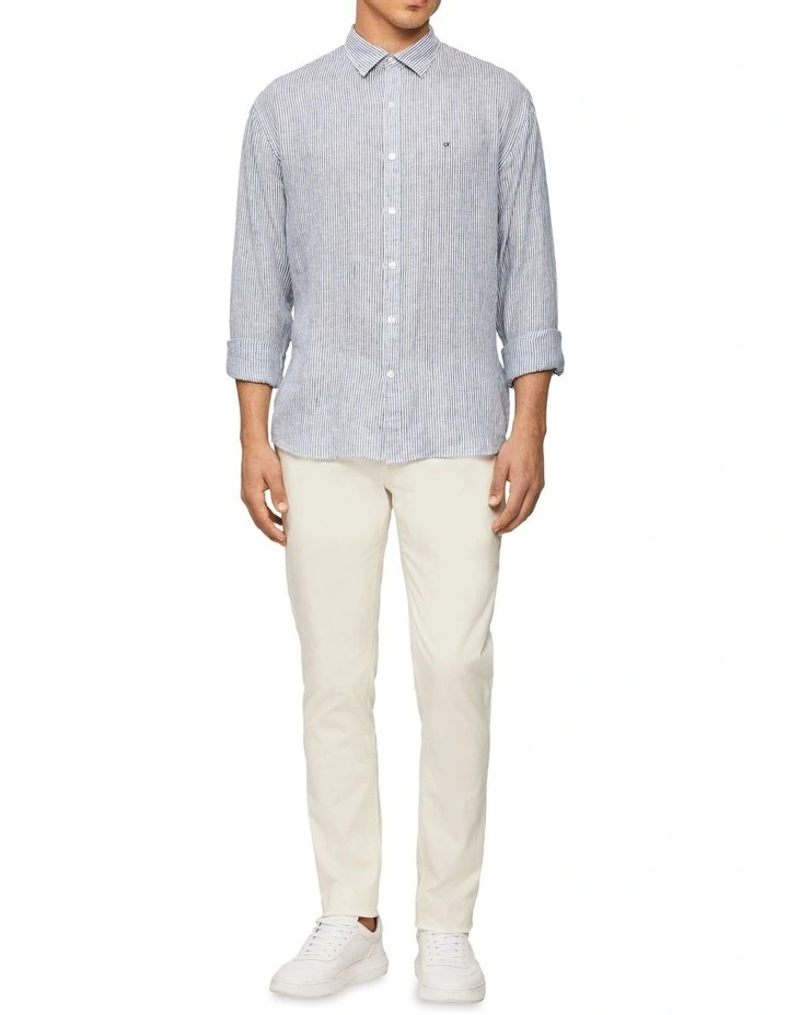 Buy π Calvin Klein Nevertuck Long Sleeve Stripe Linen π Shirt In Navy π₯° 4 Buy π Calvin Klein Nevertuck Long Sleeve Stripe Linen π Shirt In Navy π₯° - Image 2