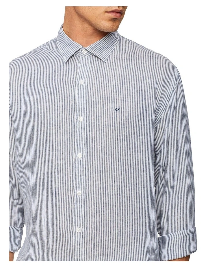 Buy π Calvin Klein Nevertuck Long Sleeve Stripe Linen π Shirt In Navy π₯° 6 Buy π Calvin Klein Nevertuck Long Sleeve Stripe Linen π Shirt In Navy π₯° - Image 4