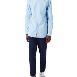 Promo 🧨 Lacoste Long Sleeve Slim Stretch Poplin 👚 Shirt In Overview Blue ❤️
