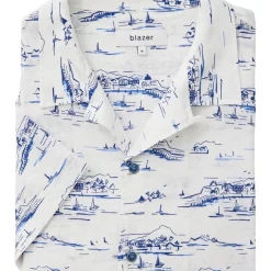 Flash Sale 😉 Blazer Capri Short Sleeve Linen Print 👚 Shirt In White/Blue 😉 -Industrie Shop unnamed file 14