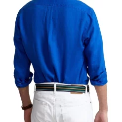 Best Sale 🛒 Polo Ralph Lauren Classic Fit Linen 👕 Shirt In Blue 😀 -Industrie Shop unnamed file 1438