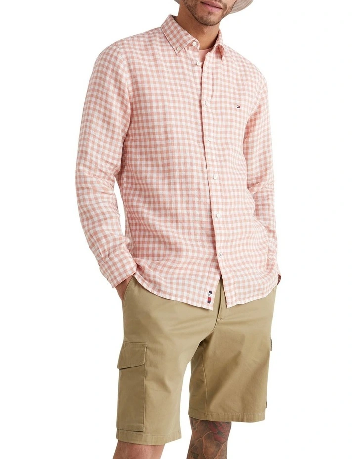Brand new π Tommy Hilfiger Linen Gingham Long Sleeve π Shirt In Guava/Optic White π 3 Brand new π Tommy Hilfiger Linen Gingham Long Sleeve π Shirt In Guava/Optic White π