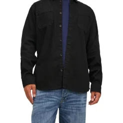 Discount ⌛ Jack & Jones Jeff Long Sleeve 👕 Shirt In Black Denim ❤️