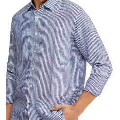Wholesale 🥰 Oxford Holloway Pure Linen Striped 👕 Shirt In Navy 🧨 -Industrie Shop unnamed file 1796