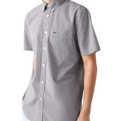 Hot Sale 😀 Lacoste Short Sleeve Gingham Poplin 👕 Shirt In White/Navy 😀 -Industrie Shop unnamed file 182