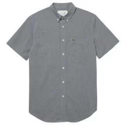 Hot Sale 😀 Lacoste Short Sleeve Gingham Poplin 👕 Shirt In White/Navy 😀 -Industrie Shop unnamed file 184