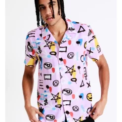 Industrie Shop 41 Deals ๐ Kenji Acland Print Short Sleeve Rayon ๐ Shirt In Purple โค๏ธ