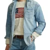 Hot Sale 🔥 Polo Ralph Lauren Distressed Denim Western 👕 Shirt In Blue 😍 -Industrie Shop unnamed file 1930