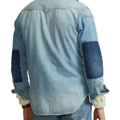Hot Sale 🔥 Polo Ralph Lauren Distressed Denim Western 👕 Shirt In Blue 😍 -Industrie Shop unnamed file 1931