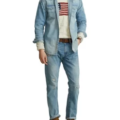 Hot Sale 🔥 Polo Ralph Lauren Distressed Denim Western 👕 Shirt In Blue 😍 -Industrie Shop unnamed file 1932