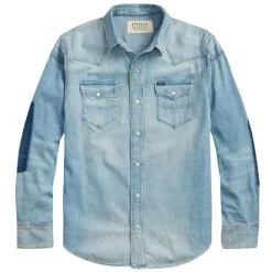 Hot Sale 🔥 Polo Ralph Lauren Distressed Denim Western 👕 Shirt In Blue 😍 -Industrie Shop unnamed file 1933