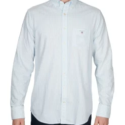 Cheapest ❤️ Gant Regular Oxford Banker Broadcloth Long Sleeve 👚 Shirt In Blue 💯