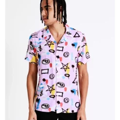 Deals 🛒 Kenji Acland Print Short Sleeve Rayon 👚 Shirt In Purple ❤️ -Industrie Shop unnamed file 197