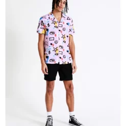 Deals 🛒 Kenji Acland Print Short Sleeve Rayon 👚 Shirt In Purple ❤️ -Industrie Shop unnamed file 199