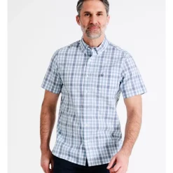 Hot Sale 🎉 Reserve Barber Short Sleeve Check 👚 Shirt In Light Blue ✔️