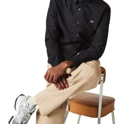 Promo ✔️ Lacoste Slim Fit Stretch Poplin Long Sleeve 👚 Shirt Black 🧨