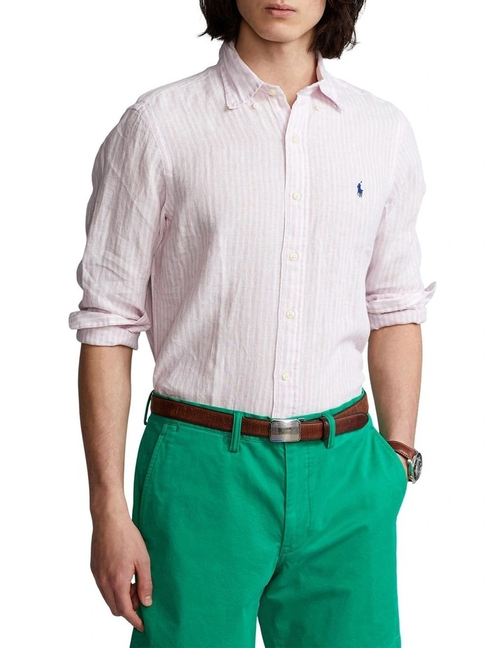Brand new π Polo Ralph Lauren Classic Fit Striped Linen π Shirt In Pink π 3 Brand new π Polo Ralph Lauren Classic Fit Striped Linen π Shirt In Pink π