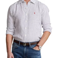 Coupon ???? Polo Ralph Lauren Classic Fit Striped Linen ???? Shirt In White ????