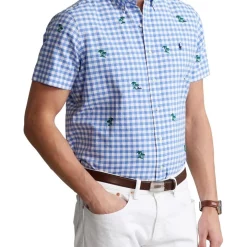 Best Sale ✔️ Polo Ralph Lauren Classic Fit Palm Tree Oxford 👚 Shirt In Blue 🎁