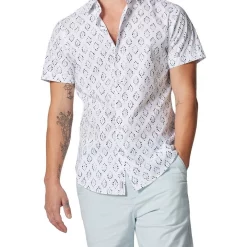 Deals 🌟 Rodd & Gunn Penguin Place Short Sleeve Sports Fit 👕 Shirt In Snow/Blue 🥰