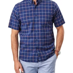 Promo 😀 Gazman Casual Madras Check Short Sleeve 👚 Shirt In Navy 💯