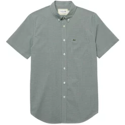 Best Pirce ???? Lacoste Short Sleeve Gingham Poplin ???? Shirt In White/Green ???? -Industrie Shop unnamed file 338