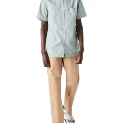 Best Pirce ???? Lacoste Short Sleeve Gingham Poplin ???? Shirt In White/Green ???? -Industrie Shop unnamed file 339