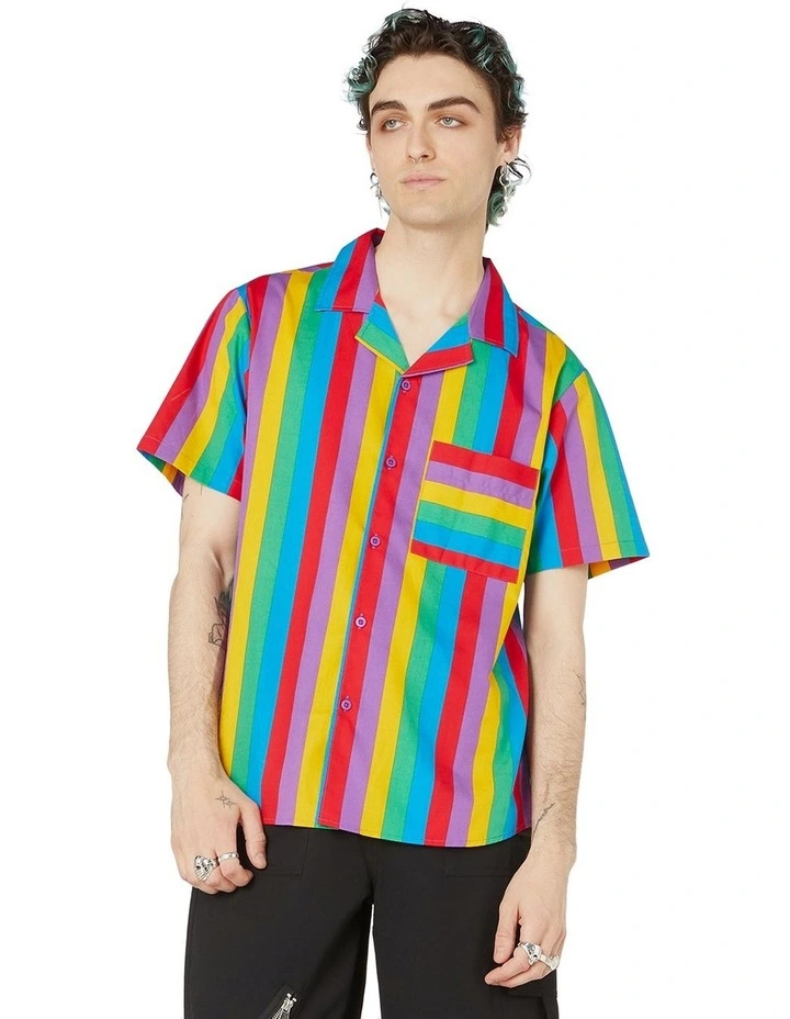 Hot Sale π Dangerfield Rainbow Stripe Short Sleeve π Shirt Rainbow π 3 Hot Sale π Dangerfield Rainbow Stripe Short Sleeve π Shirt Rainbow π