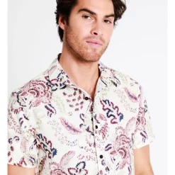 Deals 💯 Maddox Belongil Linen Blend Print Short Sleeve 👕 Shirt In Ecru 🛒 -Industrie Shop unnamed file 39