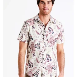 Deals 💯 Maddox Belongil Linen Blend Print Short Sleeve 👕 Shirt In Ecru 🛒 -Industrie Shop unnamed file 41