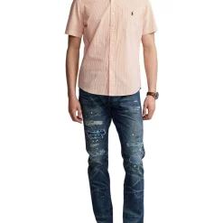 Budget 👏 Polo Ralph Lauren RL Prepster Classic Fit Seersucker 👕 Shirt In Orange 👍 -Industrie Shop unnamed file 434