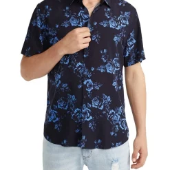 Coupon ⌛ Yd. Romantik Floral Viscose 👕 Shirt Navy ⌛