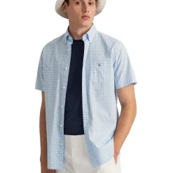 Discount 🌟 Gant The Broadcloth Gingham Short Sleeve 👚 Shirt In Blue 🥰