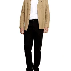 Best Sale 😍 Mr Simple Hemp Double Pocket Long Sleeve 👕 Shirt Brown 🔔