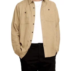 Best Sale 😍 Mr Simple Hemp Double Pocket Long Sleeve 👕 Shirt Brown 🔔 -Industrie Shop unnamed file 785