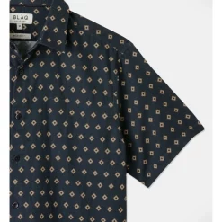 Buy 💯 Blaq Gilbert Geo Print Short Sleeve Linen Blend 👚 Shirt In Navy ✔️ -Industrie Shop unnamed file 8